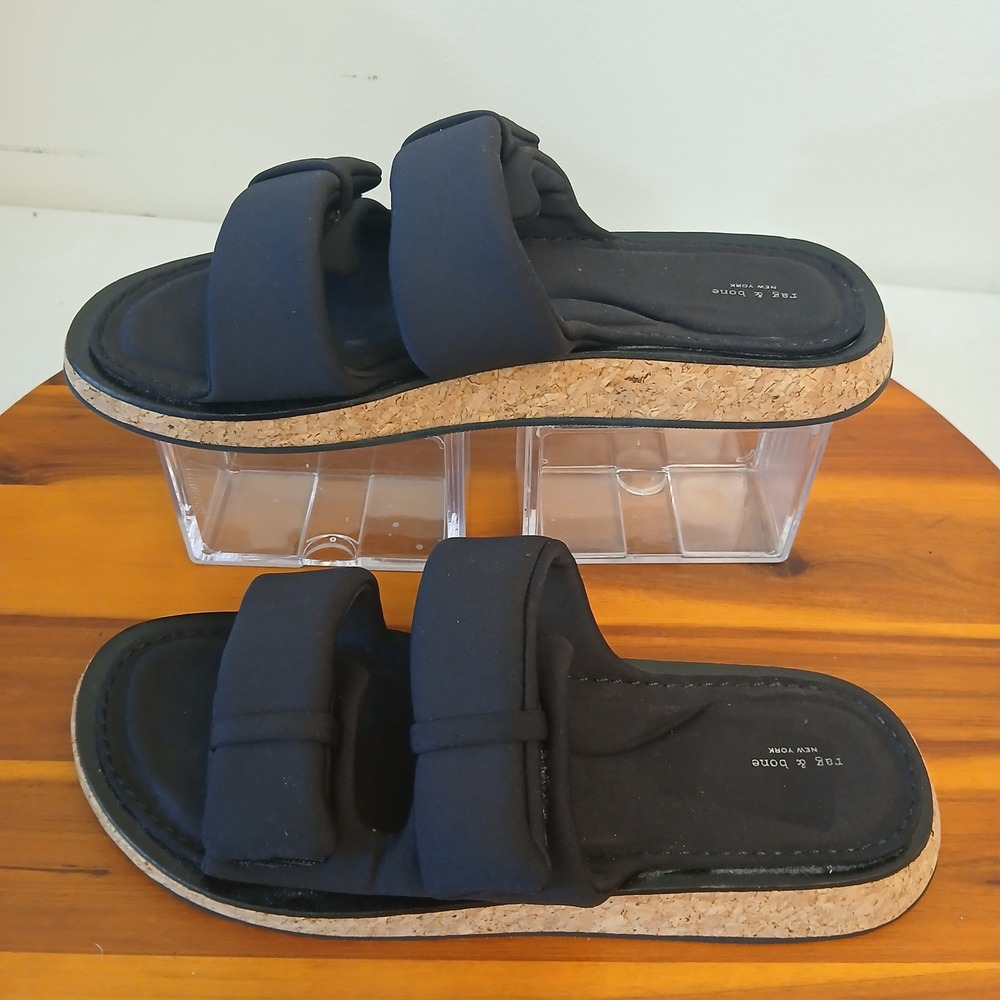 Rag & Bone Parker Slide Womens 38 Black Suede Sandals Flats Strappy Basic